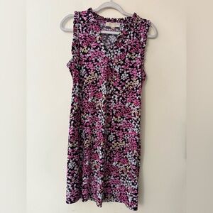 Michael Kors Floral Sleeveless Blouse, Ruffled V-Neck, Pink, White, Tan, size M